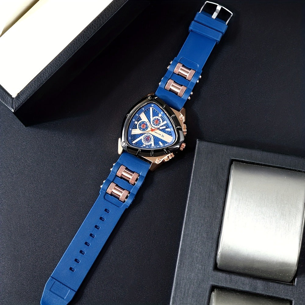 Men's Quartz Watch - 's 3pcs Set with Triangular Dial & Silicone Strap - Fashion Date Display - product detail view 20