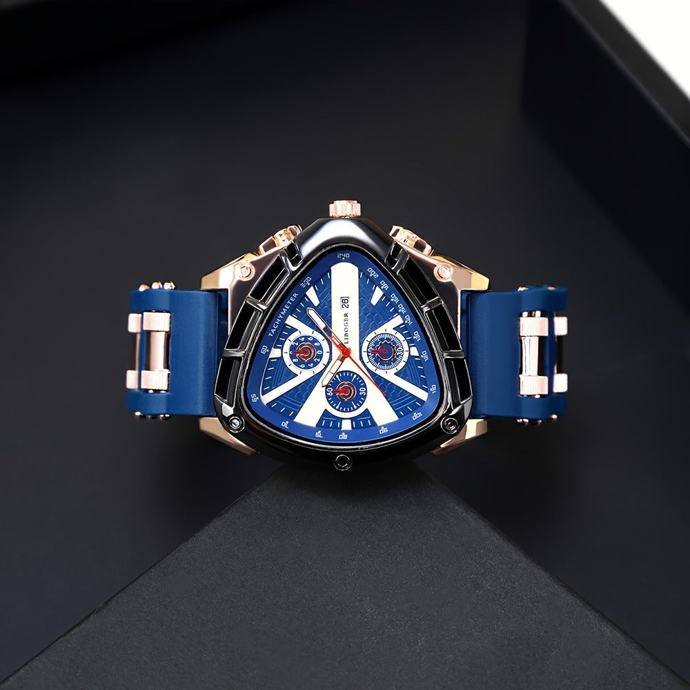 Men's Quartz Watch - 's 3pcs Set with Triangular Dial & Silicone Strap - Fashion Date Display - product detail view 21