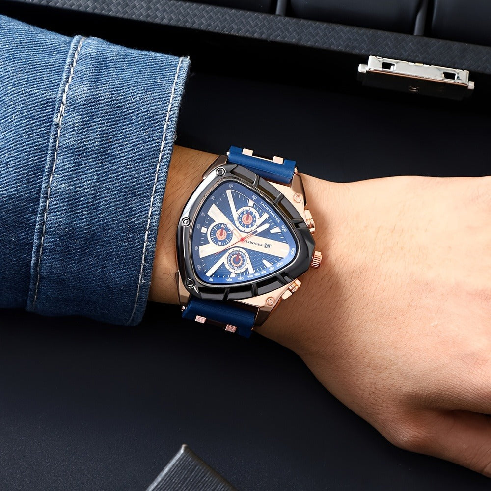 Men's Quartz Watch - 's 3pcs Set with Triangular Dial & Silicone Strap - Fashion Date Display - product detail view 22