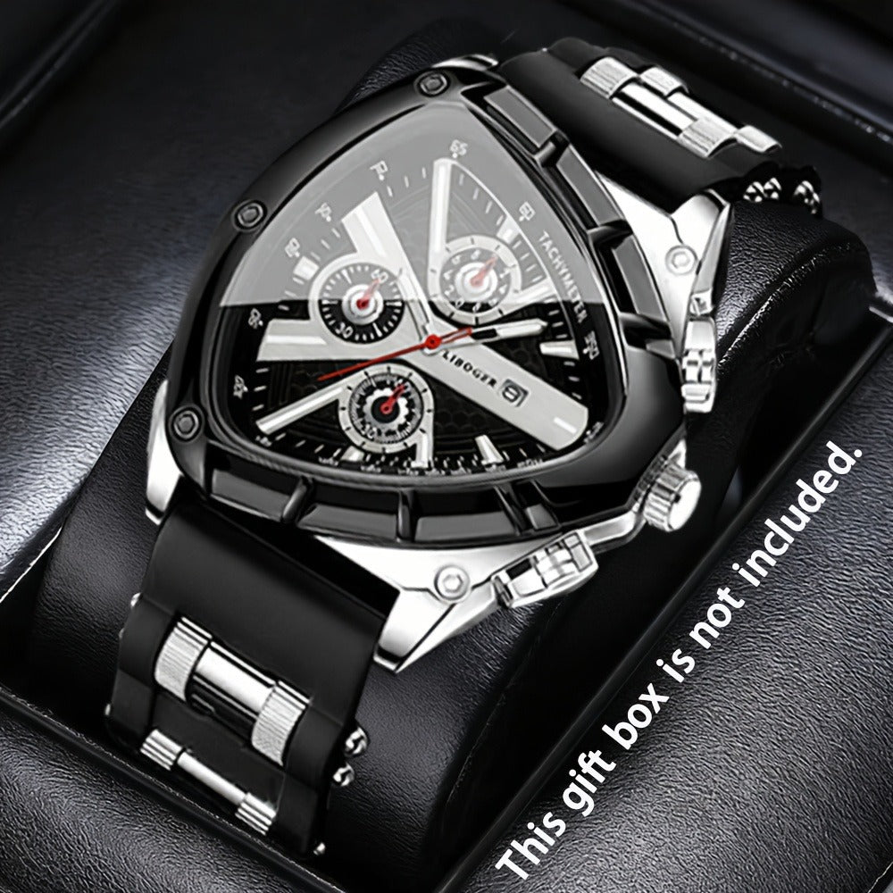 Men's Quartz Watch - 's 3pcs Set with Triangular Dial & Silicone Strap - Fashion Date Display - product detail view 23