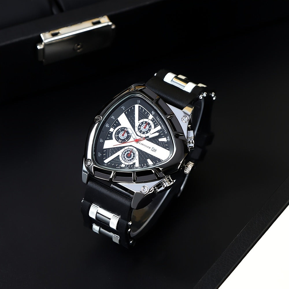 Men's Quartz Watch - 's 3pcs Set with Triangular Dial & Silicone Strap - Fashion Date Display - product detail view 24
