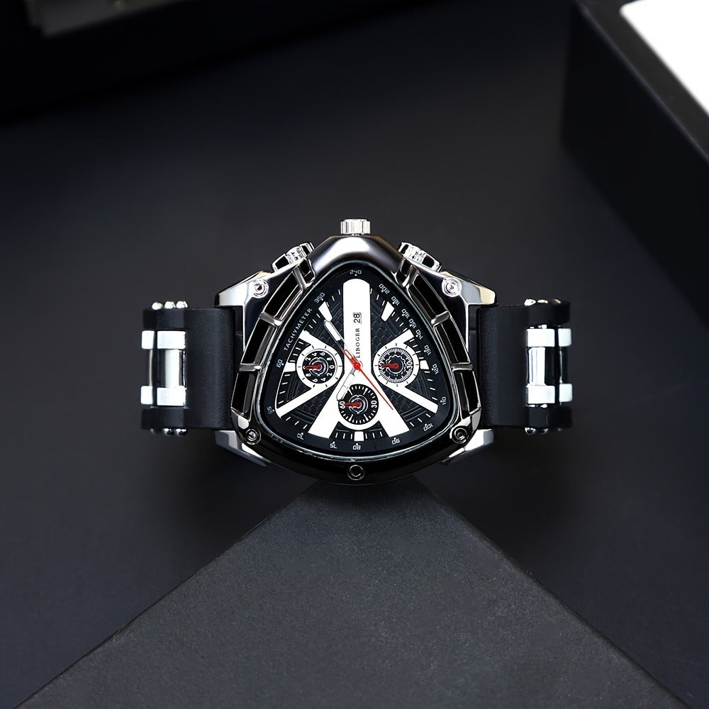Men's Quartz Watch - 's 3pcs Set with Triangular Dial & Silicone Strap - Fashion Date Display - product detail view 26