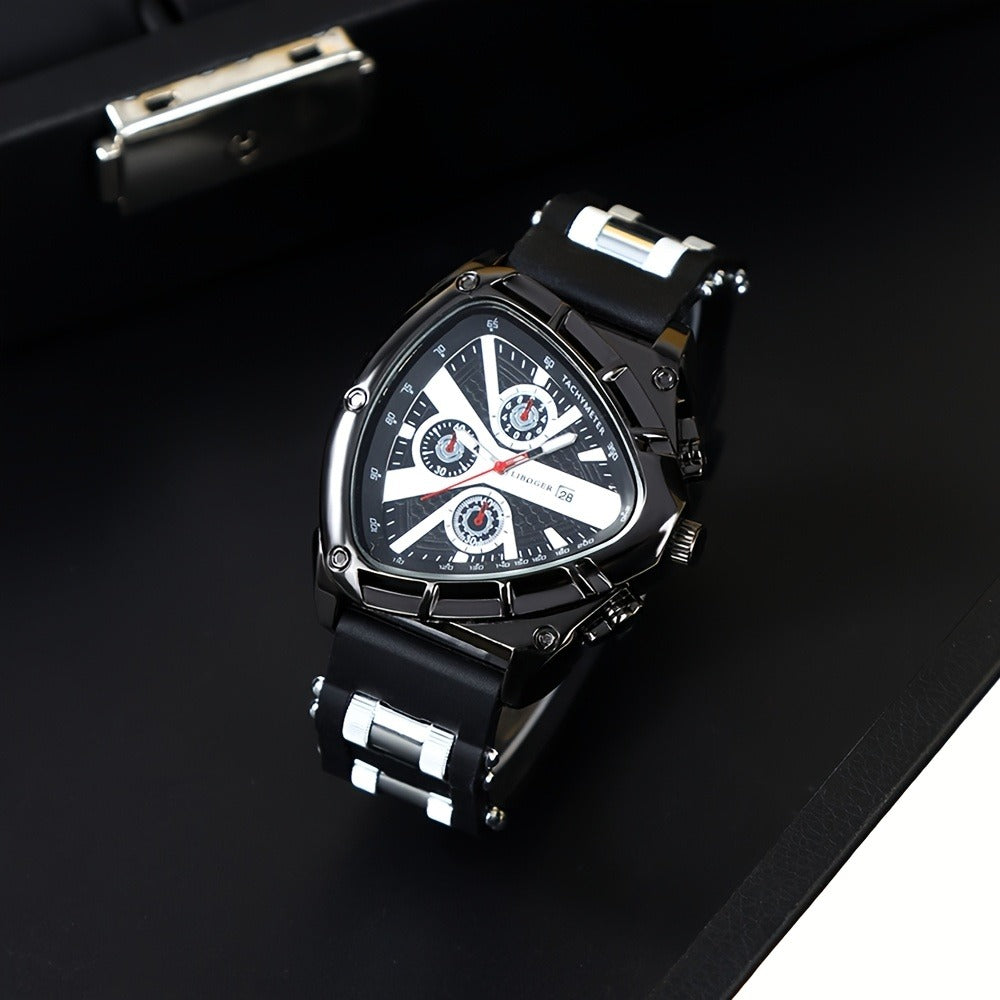 Men's Quartz Watch - 's 3pcs Set with Triangular Dial & Silicone Strap - Fashion Date Display - product detail view 29