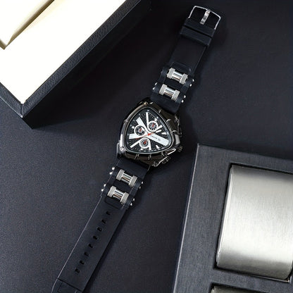 Men's Quartz Watch - 's 3pcs Set with Triangular Dial & Silicone Strap - Fashion Date Display - product detail view 30