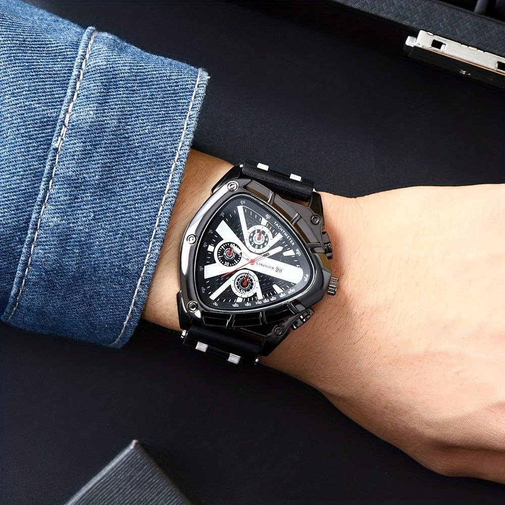Men's Quartz Watch - 's 3pcs Set with Triangular Dial & Silicone Strap - Fashion Date Display - product detail view 31