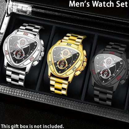 Men's Quartz Watch - 's 3pcs Set with Triangular Dial & Silicone Strap - Fashion Date Display - product detail view 35