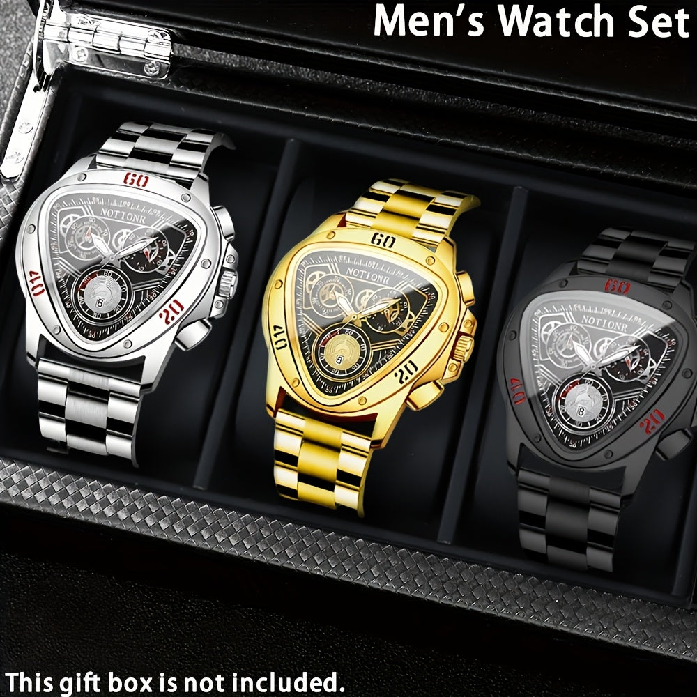 Men's Quartz Watch - 's 3pcs Set with Triangular Dial & Silicone Strap - Fashion Date Display - product detail view 37