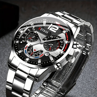 Men's Quartz Watch - 's Analog Set 3pcs Wristwatch, Matching Necklace & Bracelet Combo for - product detail view 9