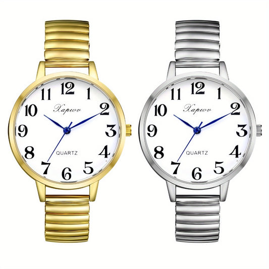 Women's Quartz Watch - 's Analog with Stretch Band - Round Case Large Arabic Numeral Dial - main product view