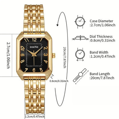 Women's Quartz Watch - 's & Bangle Set 2pcs Vintage Rectangular Dial with Trendy Open Bangle - product detail view 5