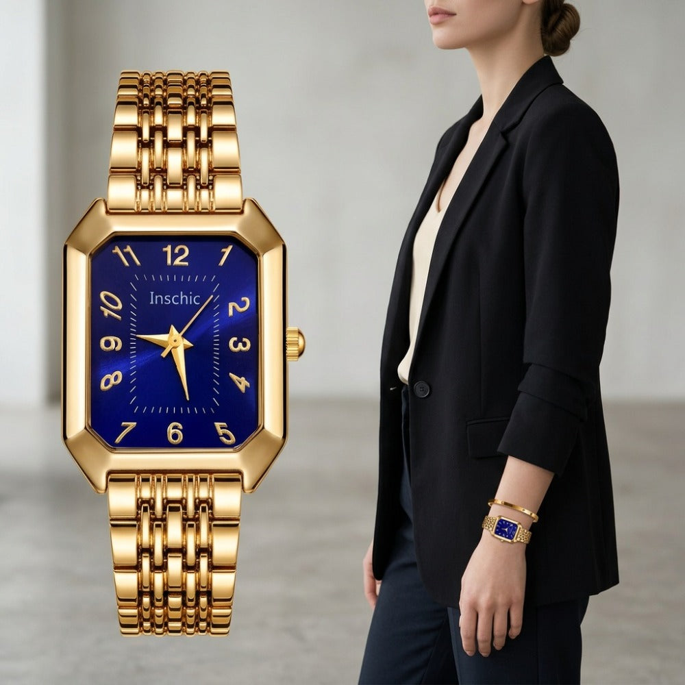 Women's Quartz Watch - 's & Bangle Set 2pcs Vintage Rectangular Dial with Trendy Open Bangle - product detail view 9