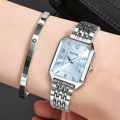 Women's Quartz Watch - 's & Bangle Set 2pcs Vintage Rectangular Dial with Trendy Open Bangle - product detail view 12
