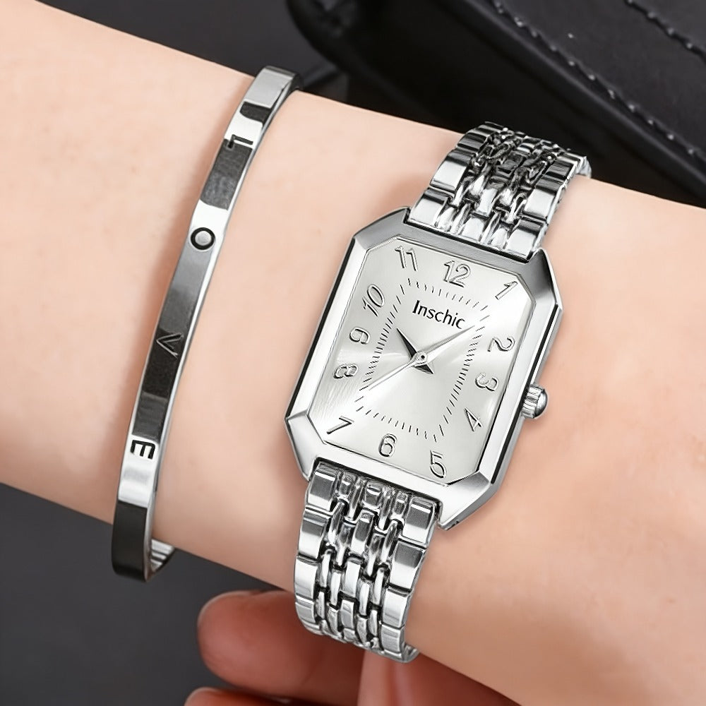 Women's Quartz Watch - 's & Bangle Set 2pcs Vintage Rectangular Dial with Trendy Open Bangle - product detail view 14