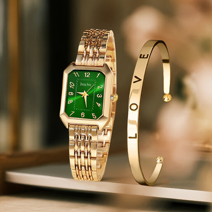 Women's Quartz Watch - 's & Bangle Set 2pcs Vintage Rectangular Dial with Trendy Open Bangle - product detail view 15