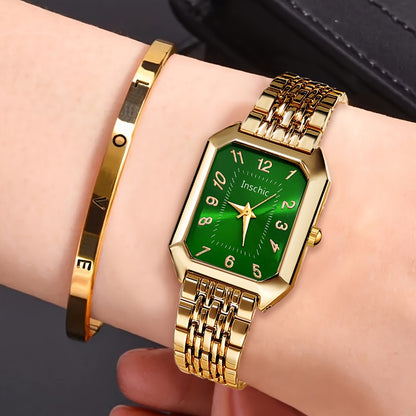 Women's Quartz Watch - 's & Bangle Set 2pcs Vintage Rectangular Dial with Trendy Open Bangle - product detail view 51