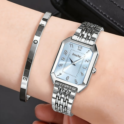 Women's Quartz Watch - 's & Bangle Set 2pcs Vintage Rectangular Dial with Trendy Open Bangle - product detail view 54