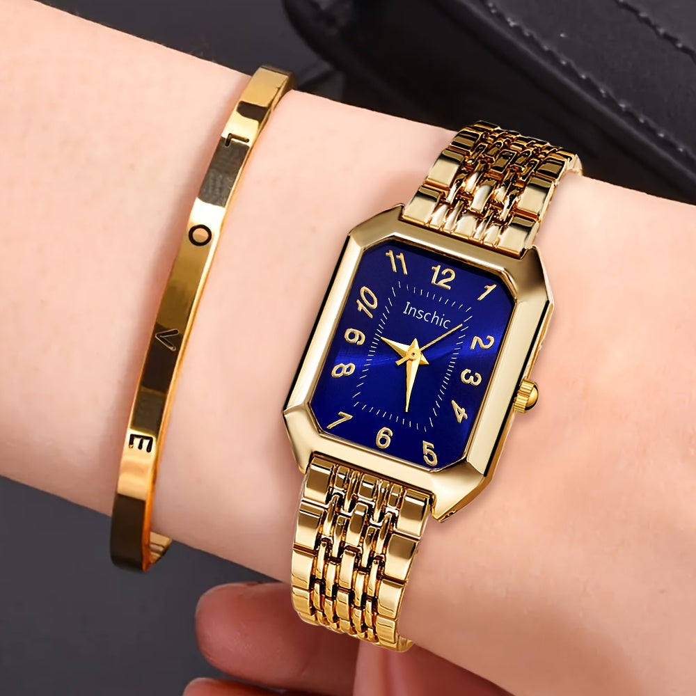 Women's Quartz Watch - 's & Bangle Set 2pcs Vintage Rectangular Dial with Trendy Open Bangle - product detail view 61
