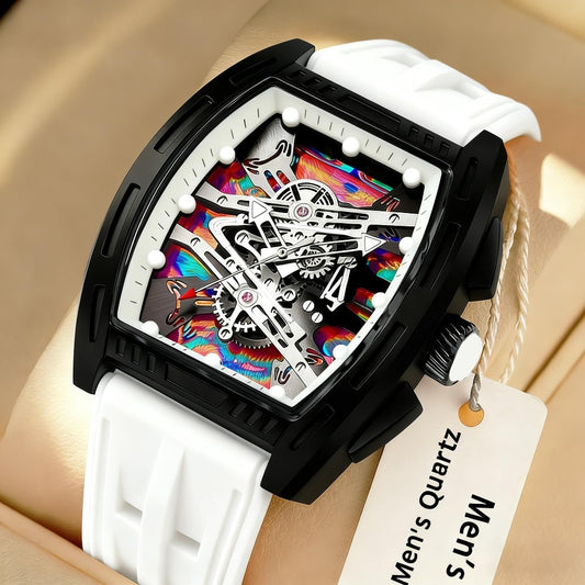 Men's Quartz Watch - 's Barrel Shape Luxury Retro Style Silicone Strap Wristwatch, Fashion - main product view