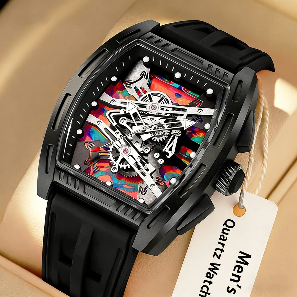 Men's Quartz Watch - 's Barrel Shape Luxury Retro Style Silicone Strap Wristwatch, Fashion - product detail view 15