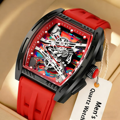 Men's Quartz Watch - 's Barrel Shape Luxury Retro Style Silicone Strap Wristwatch, Fashion - product detail view 39