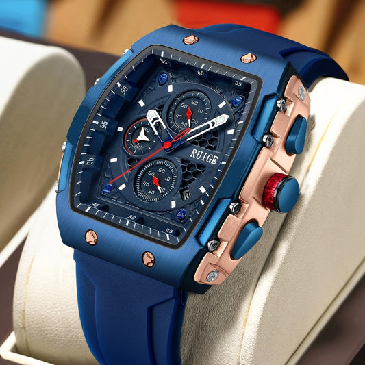 Men's Quartz Watch - 's Barrel-Shaped with Luminous Hands & Date Display - Tonneau Analog - main product view