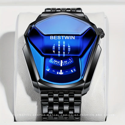 Men's Quartz Watch - 's Blue Rhinestone Dial Steel Band Business Dress for Fashion Analog - product detail view 6