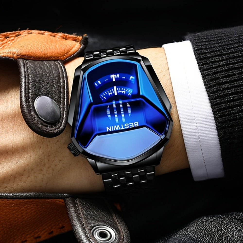 Men's Quartz Watch - 's Blue Rhinestone Dial Steel Band Business Dress for Fashion Analog - product detail view 9