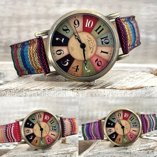 Women's Quartz Watch - 's Bohemian Colorful Stripe Stainless Steel Case Shock Resistant Analog - main product view