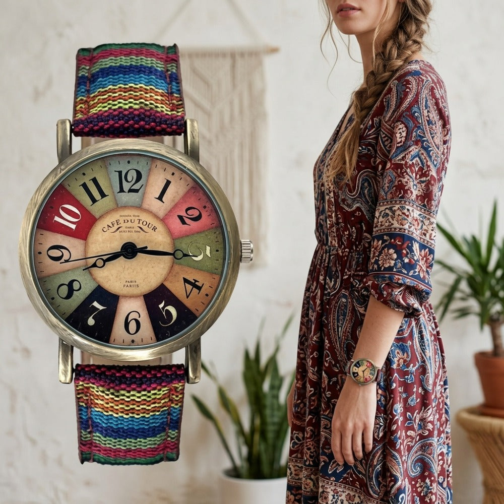 Women's Quartz Watch - 's Bohemian Colorful Stripe Stainless Steel Case Shock Resistant Analog - product detail view 6
