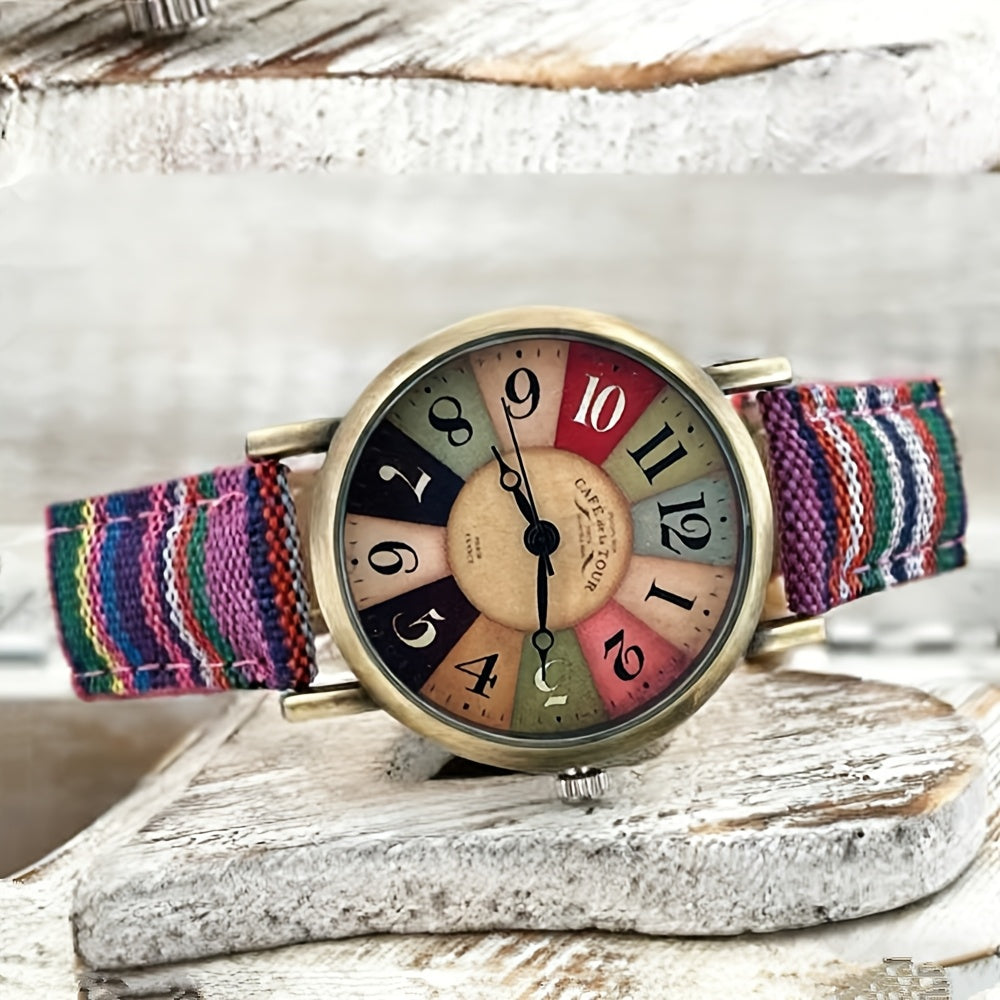 Women's Quartz Watch - 's Bohemian Colorful Stripe Stainless Steel Case Shock Resistant Analog - product detail view 9