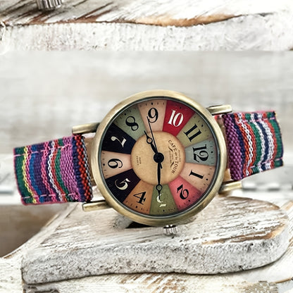 Women's Quartz Watch - 's Bohemian Colorful Stripe Stainless Steel Case Shock Resistant Analog - product detail view 9