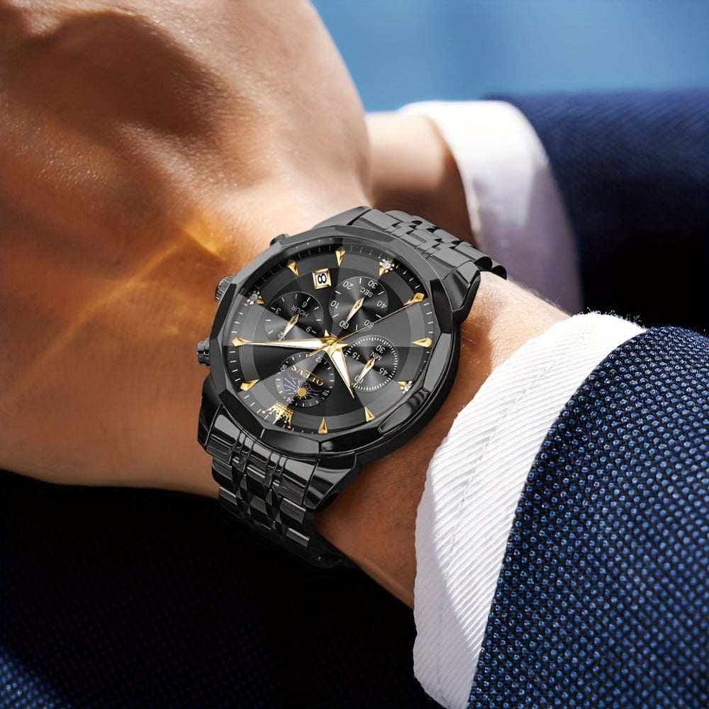 Men's Quartz Watch - 's Chronograph OLEVS Luxury Two-Tone Stainless Steel Moon Phase Luminous - product detail view 6