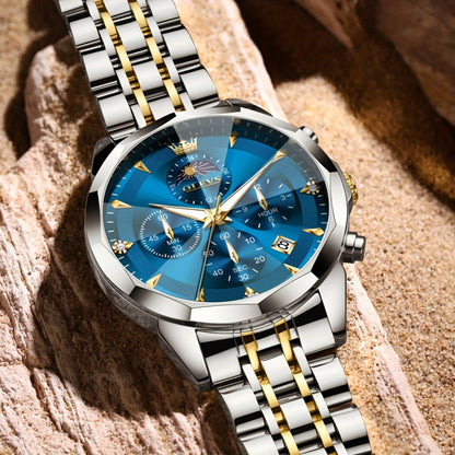 Men's Quartz Watch - 's Chronograph OLEVS Luxury Two-Tone Stainless Steel Moon Phase Luminous - product detail view 13