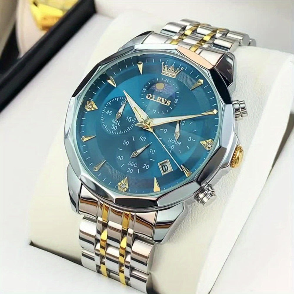 Men's Quartz Watch - 's Chronograph OLEVS Luxury Two-Tone Stainless Steel Moon Phase Luminous - product detail view 15