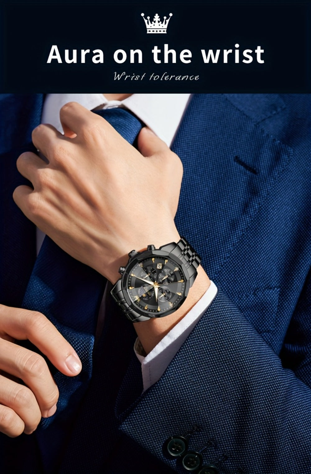 Men's Quartz Watch - 's Chronograph OLEVS Luxury Two-Tone Stainless Steel Moon Phase Luminous - product detail view 17