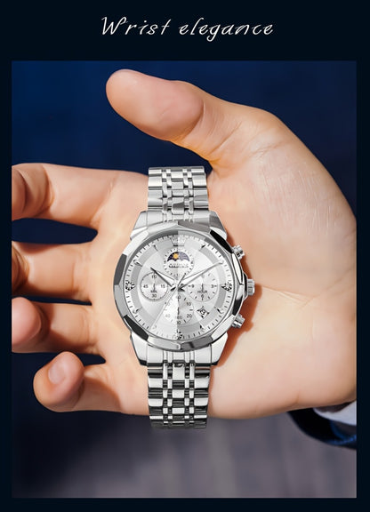 Men's Quartz Watch - 's Chronograph OLEVS Luxury Two-Tone Stainless Steel Moon Phase Luminous - product detail view 19