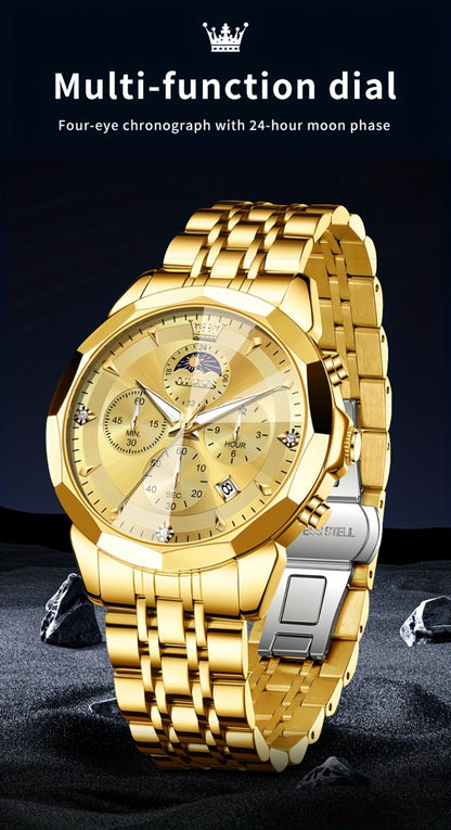 Men's Quartz Watch - 's Chronograph OLEVS Luxury Two-Tone Stainless Steel Moon Phase Luminous - product detail view 20