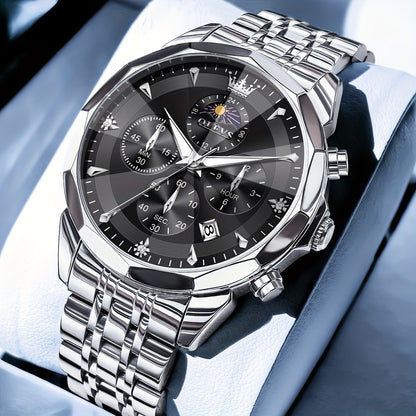 Men's Quartz Watch - 's Chronograph OLEVS Luxury Two-Tone Stainless Steel Moon Phase Luminous - product detail view 27
