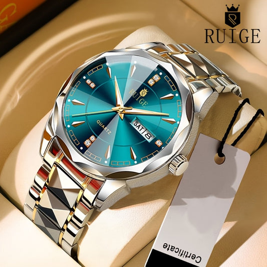 Men's Quartz Watch - 's with Dual Calendar & Night Light | Diamond Shaped Mirror, Stainless - main product view