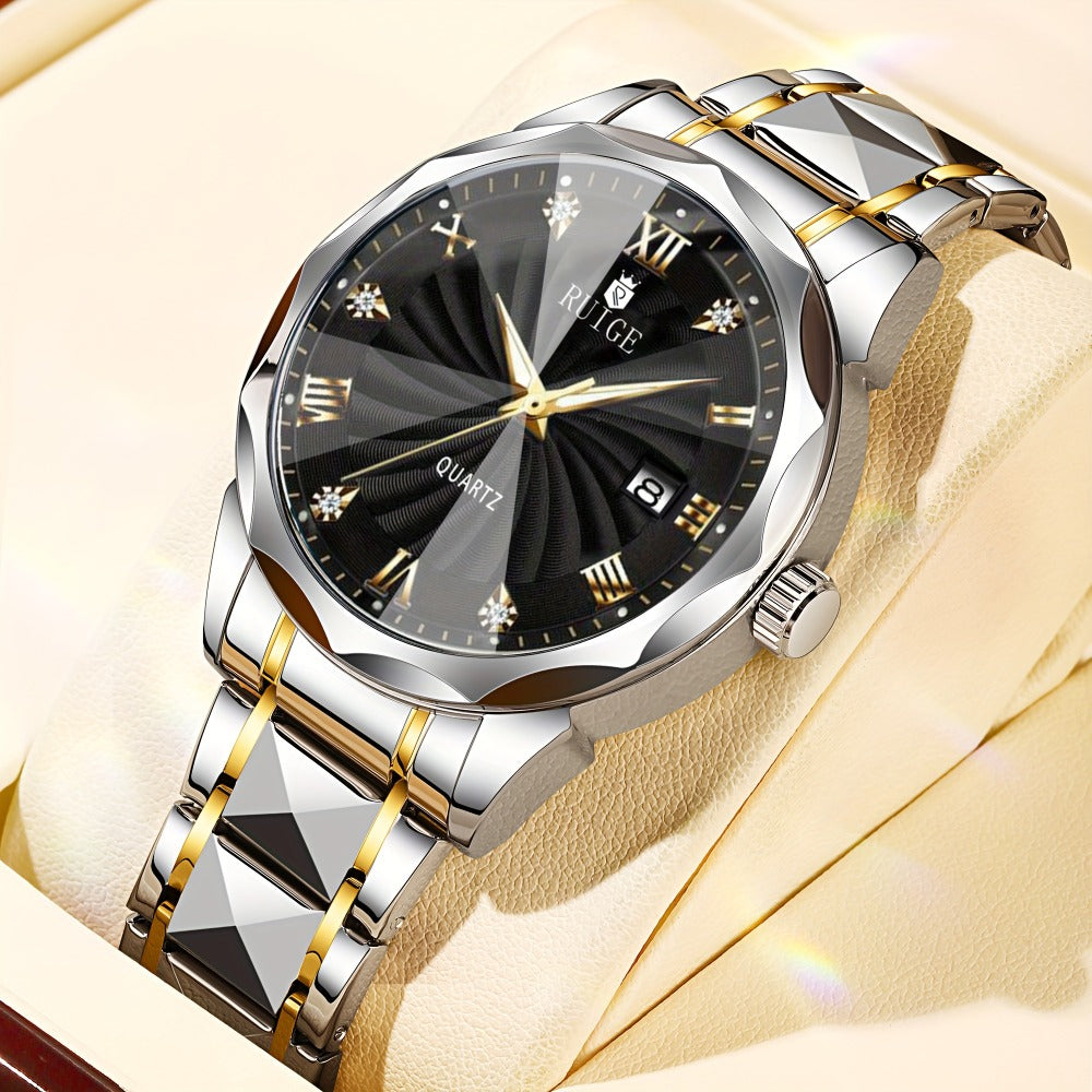 Men's Quartz Watch - 's with Dual Calendar & Night Light | Diamond Shaped Mirror, Stainless - product detail view 5