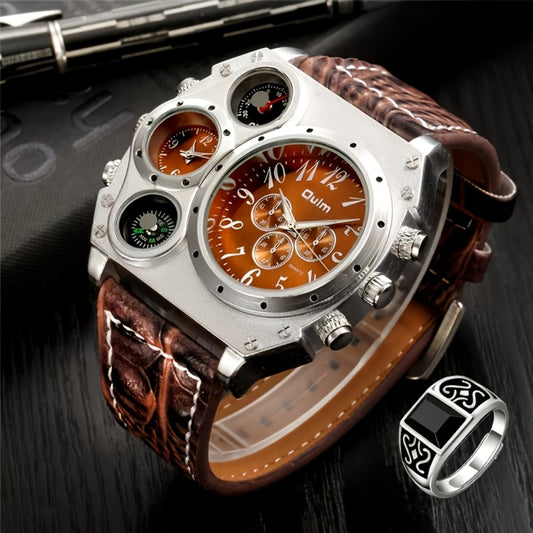 Men's Quartz Watch - 's Dual Time Zone & Ring Set 2-Piece Multifunctional Sports with Matching - main product view