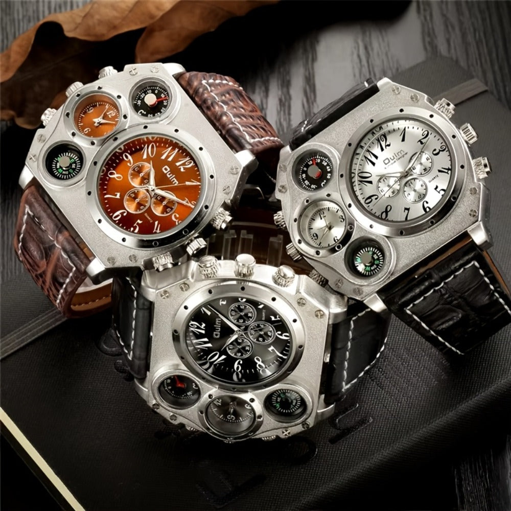 Men's Quartz Watch - 's Dual Time Zone & Ring Set 2-Piece Multifunctional Sports with Matching - product detail view 4