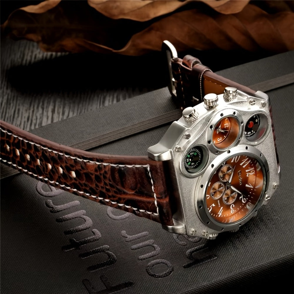 Men's Quartz Watch - 's Dual Time Zone & Ring Set 2-Piece Multifunctional Sports with Matching - product detail view 6