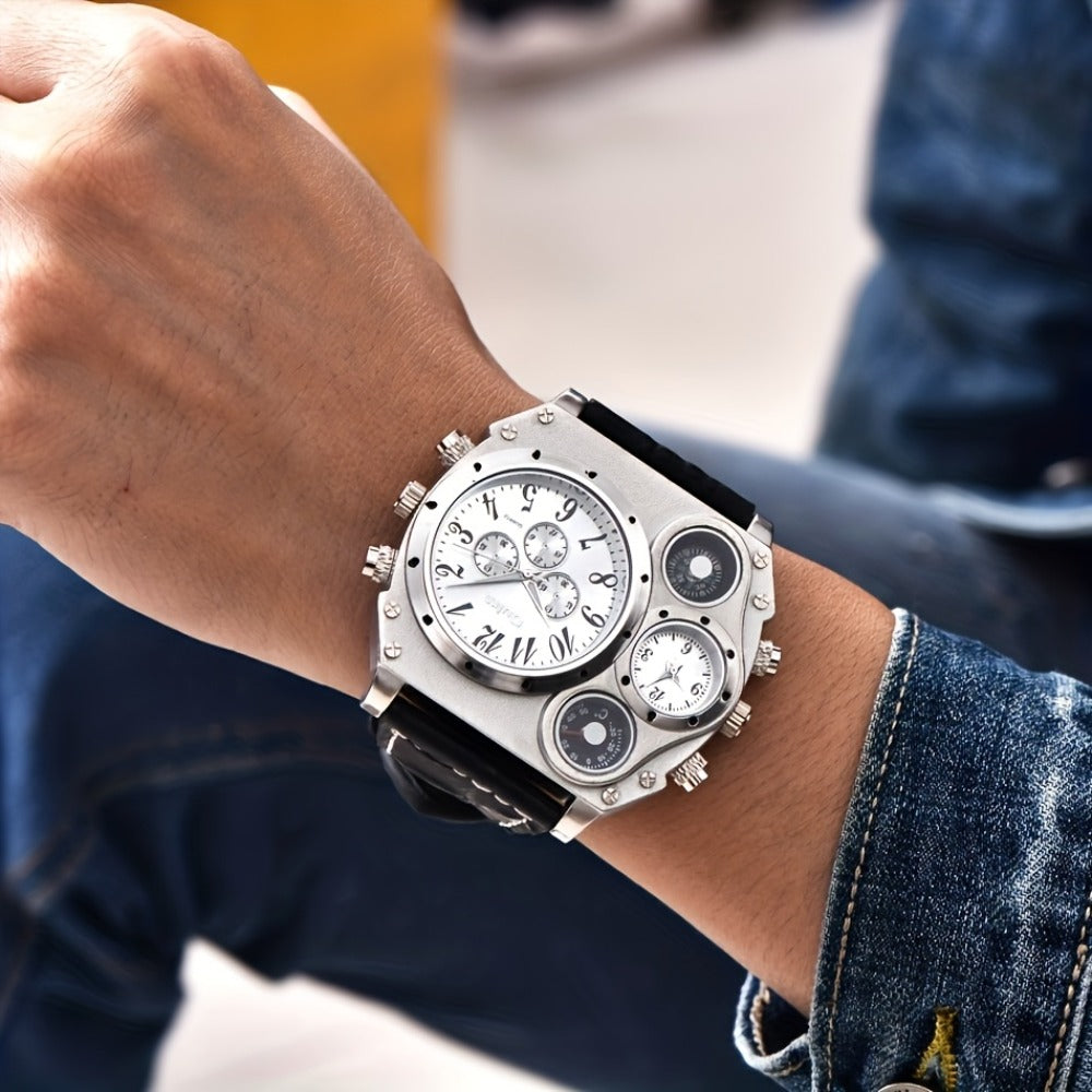Men's Quartz Watch - 's Dual Time Zone & Ring Set 2-Piece Multifunctional Sports with Matching - product detail view 11
