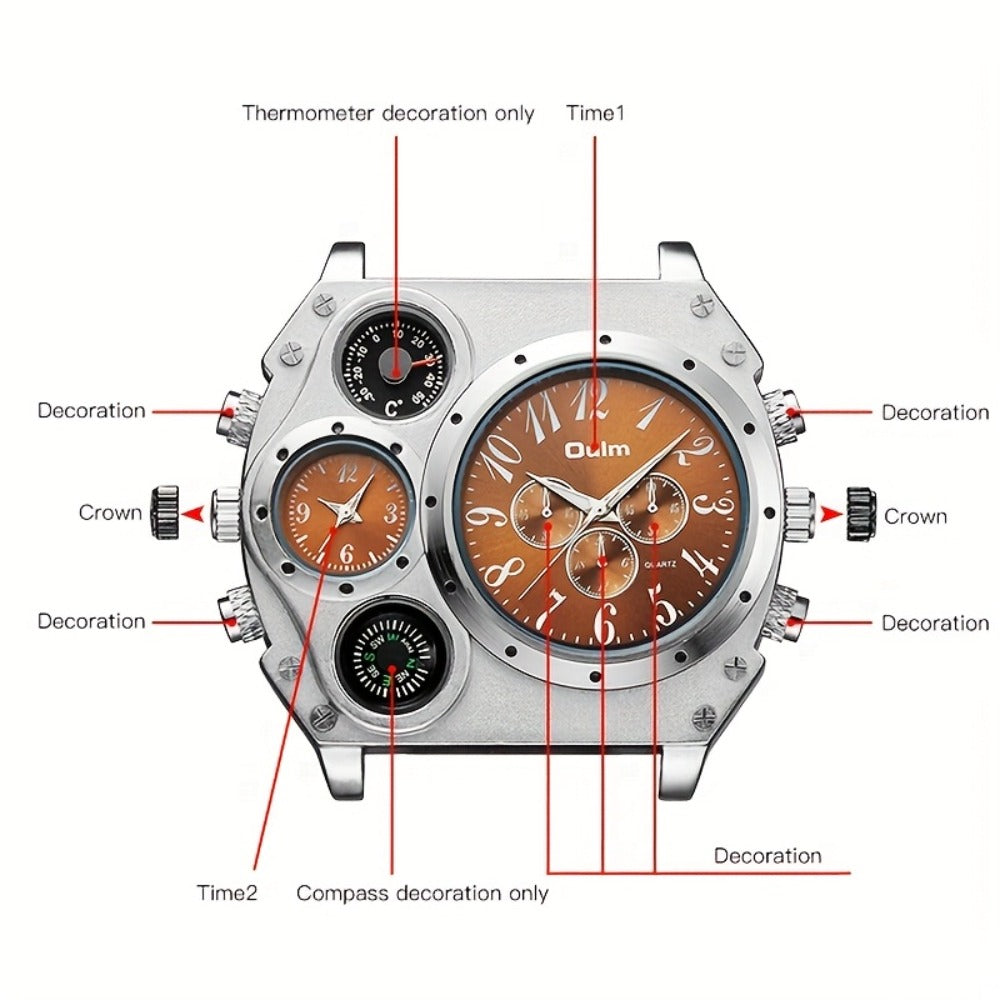 Men's Quartz Watch - 's Dual Time Zone & Ring Set 2-Piece Multifunctional Sports with Matching - product detail view 12