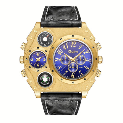 Men's Quartz Watch - 's Dual Time Zone Large Dial Luminous Faux Leather Wristwatch, Casual - product detail view 17