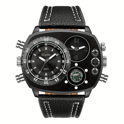 Men's Quartz Watch - 's Dual Time Zone Large Dial Luminous Faux Leather Wristwatch, Casual - product detail view 19