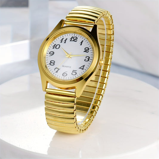 Men's Quartz Watch - 's Elastic Stretch Analog Wristwatch with Expandable Alloy Strap, Large - main product view