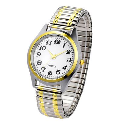 Men's Quartz Watch - 's Elastic Stretch Analog Wristwatch with Expandable Alloy Strap, Large - product detail view 5