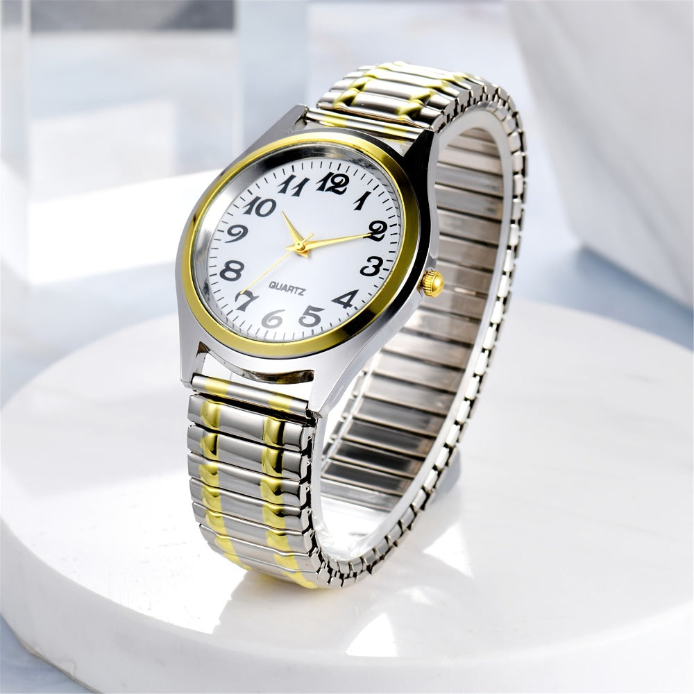 Men's Quartz Watch - 's Elastic Stretch Analog Wristwatch with Expandable Alloy Strap, Large - product detail view 6